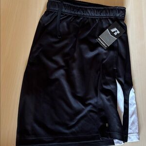 Men's Russell Size 3XL Black Athletic Shorts w/White Side Panel Dri-power wick
